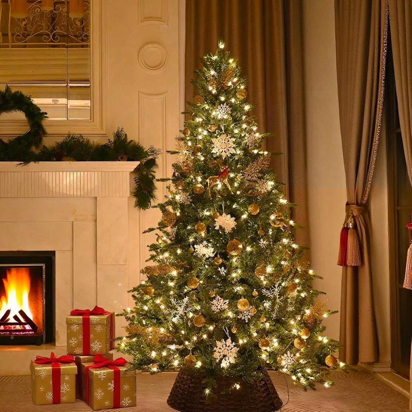 4FT Pre-Lit Artificial Christmas Tree with 628 PE&PVC Mixed Branch Tips, 200 Warm White Lights, Hinged Premium Spruce Fake Xmas Trees, Green, Foldable Base