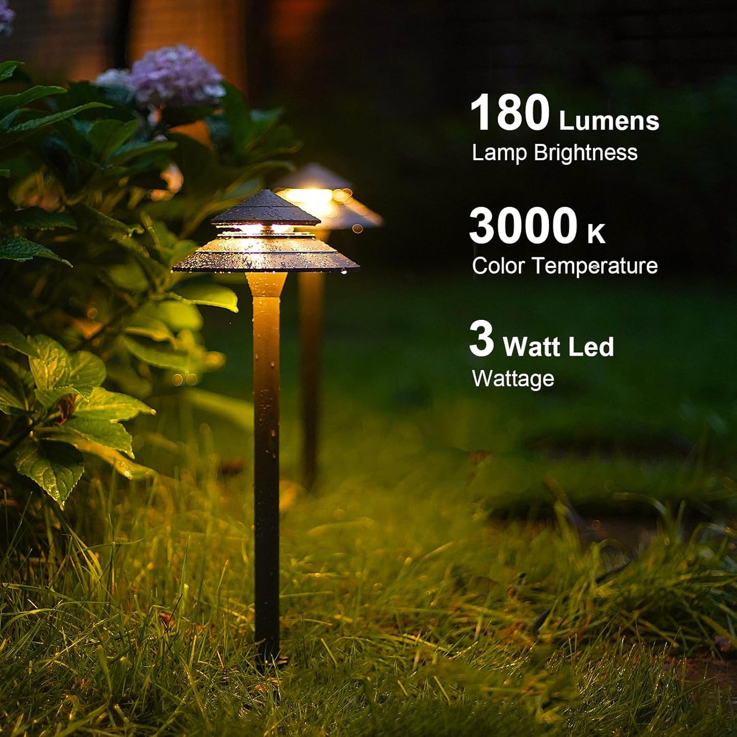 GOODSMANN Pathway Lights 3W LED 2PK Outdoor Low Voltage Landscape Lighting 180 Lumen Hardwired 2 Tier Pagoda Path Lights 3000K Warm White Metal 12V Electric Sidewalk Walkway Light with Connectors