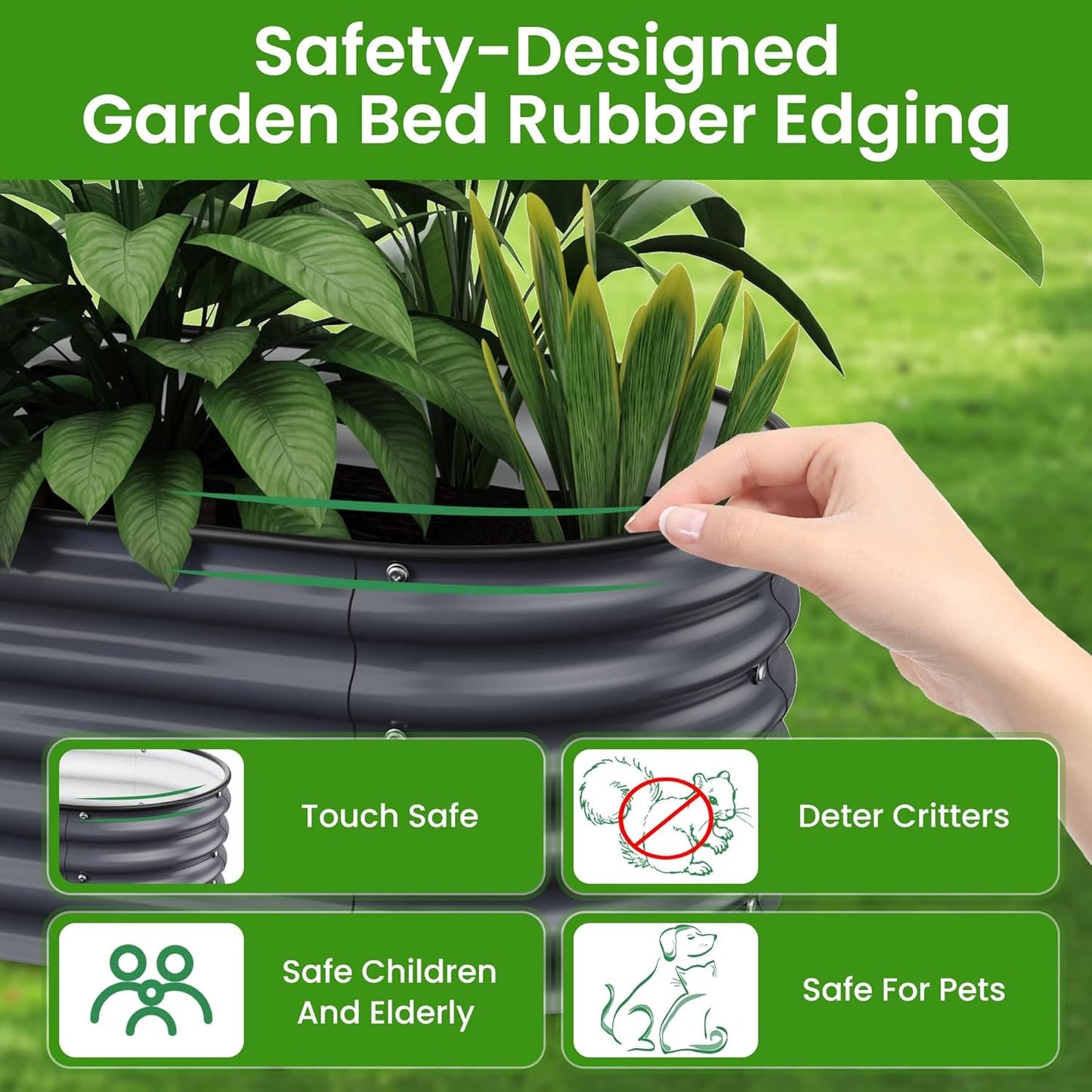 17" Tall Raised Garden Beds Outdoor - Galvanized Aluminum-Magnesium Stainless Steel Durable Metal Planter Box for Growing Plants, Vegetables, Flowers, Fruits (Deep Grey)