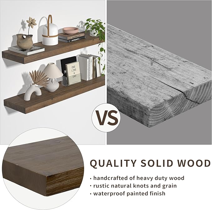 Floating Shelves for Wall, USA-Sourced Fir Wood 48 Inch Wall Shelves Set of 1, Natural Rustic Solid Wooden Floating Shelves Wall Mounted, Nursery Book Storage Shelf, Display Shelf for Bathroom