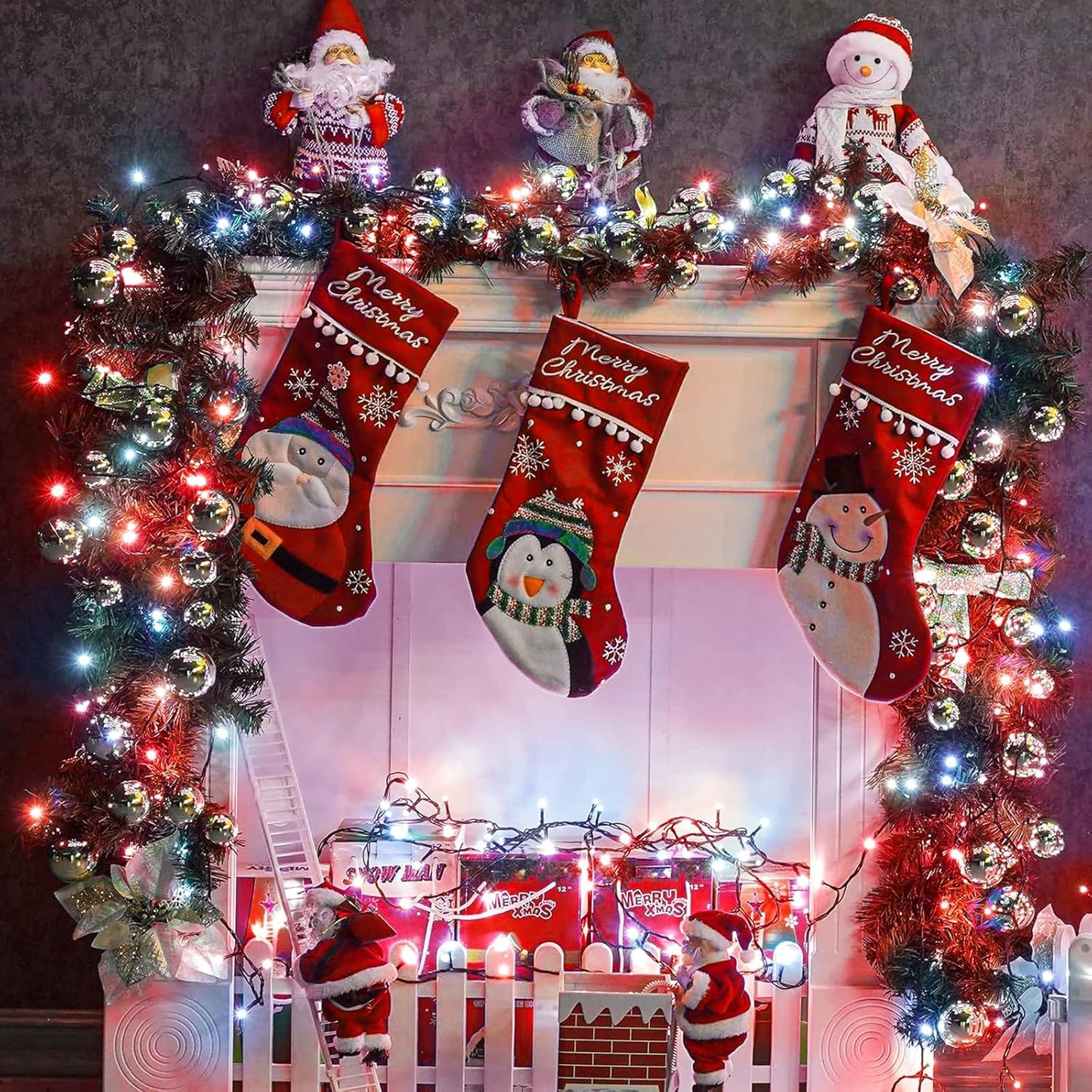 100FT 300 LED Christmas Lights Outdoor, Plug in Christmas Tree Lights with 8 Modes Waterproof, Green Wire Twinkle Tree Lights for Indoor Patio Garden Party Holiday Decorations, Red White