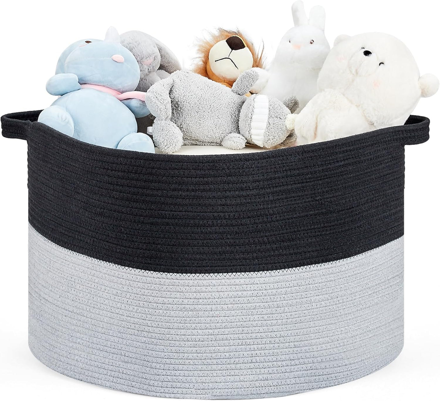 Ravinte Large Storage Basket - 22"x 22"x 14" Blanket Basket for Living Room, Baby Toy Storage Basket, Cotton Rope Basket Woven Laundry Basket (Black-Gray)