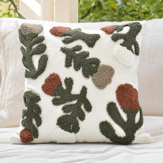 Boho Pillow Covers 18X18 Inch Boho Tufted Throw Pillow Covers Decorative Tassels Cushion Cover Farmhouse Pillow Case for Couch Sofa Bed Living Room Bedroom, Rust Floral