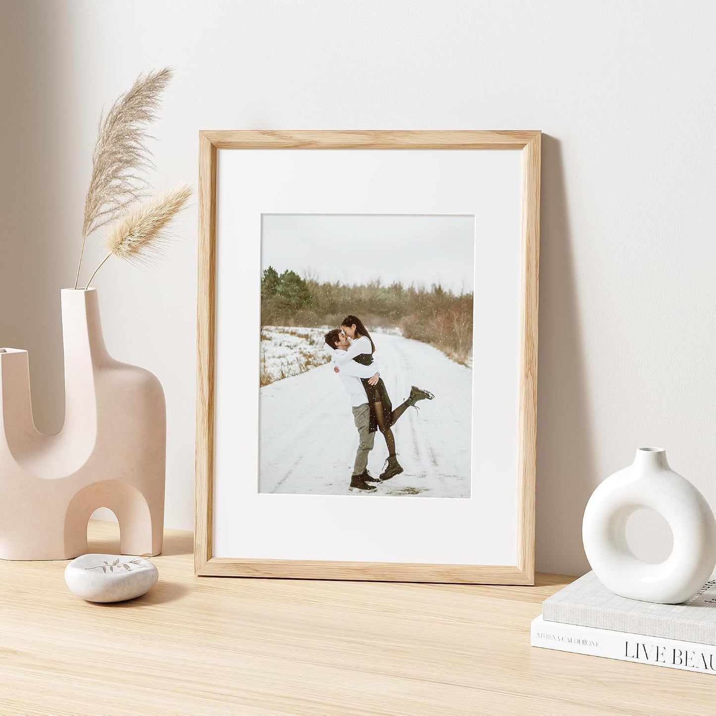 12x16 Picture Frame Natural Solid Oak Photo Frames with 8.5x11 Removable Mat Wall Hanging Large Handcrafted Frame with HD Plexiglass Wall and Tabletop Display Large Poster Frame