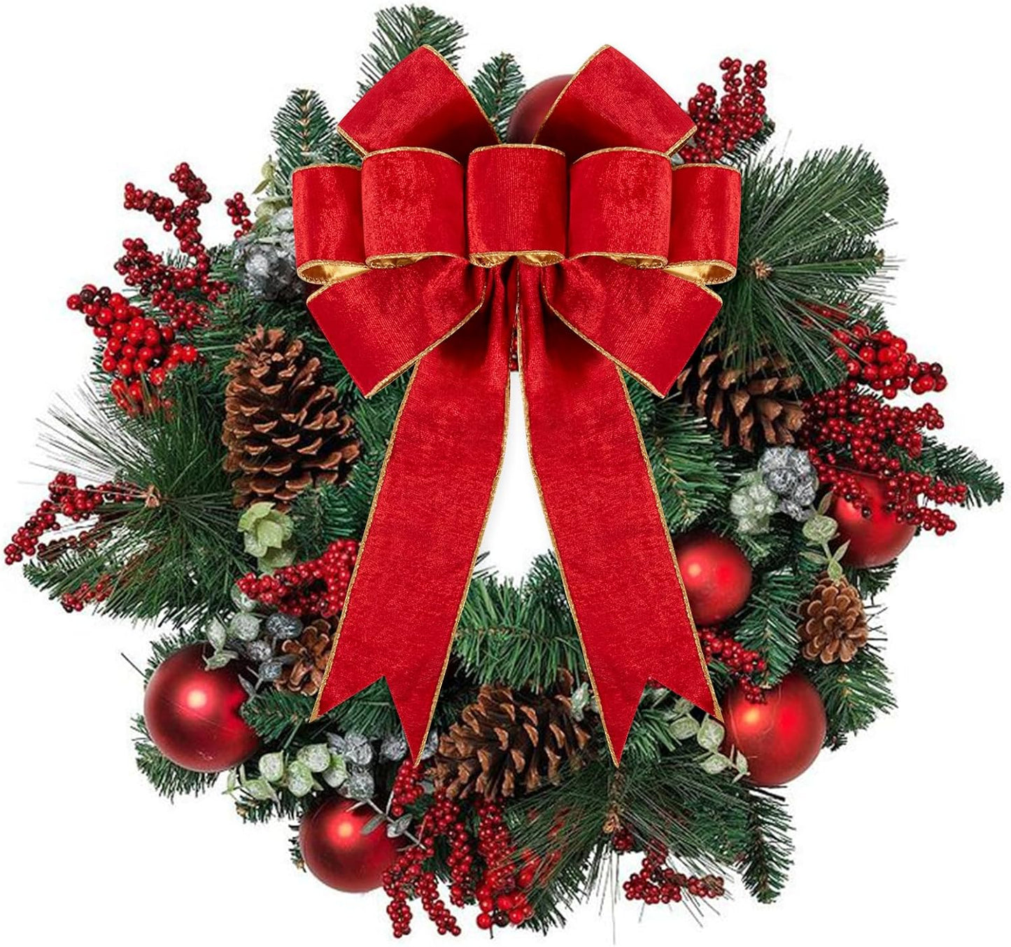 1Pack Large Christmas Bows Velvet Red Bows Holiday Red Christmas Bows Decorations for Wreath Velvet Bows Decor for Christmas Tree Topper, Front Door, Outdoor(14 * 12 inch)