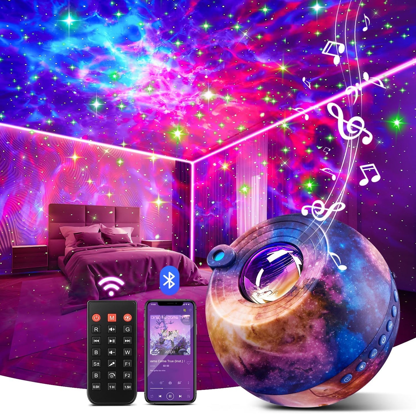 Galaxy Projector for Bedroom Adults, 15 Color+15 White Noise Star Projector Galaxy Light Projector for Bedroom, Bluetooth Star Lights for Ceiling Projector,LED Projector Lights