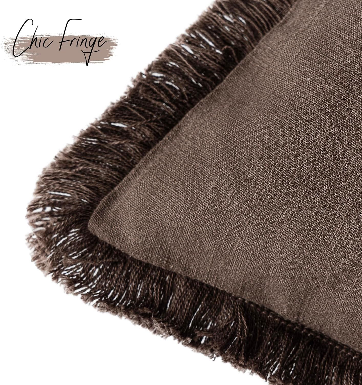 Foindtower Set of 2 Decorative Linen Fringe Throw Pillow Covers Boho Farmhouse Cushion Cover with Tassels Soft Accent Pillowcase for Couch Sofa Bed Living Room Home Decor,18×18 Inch,Reddish Brown