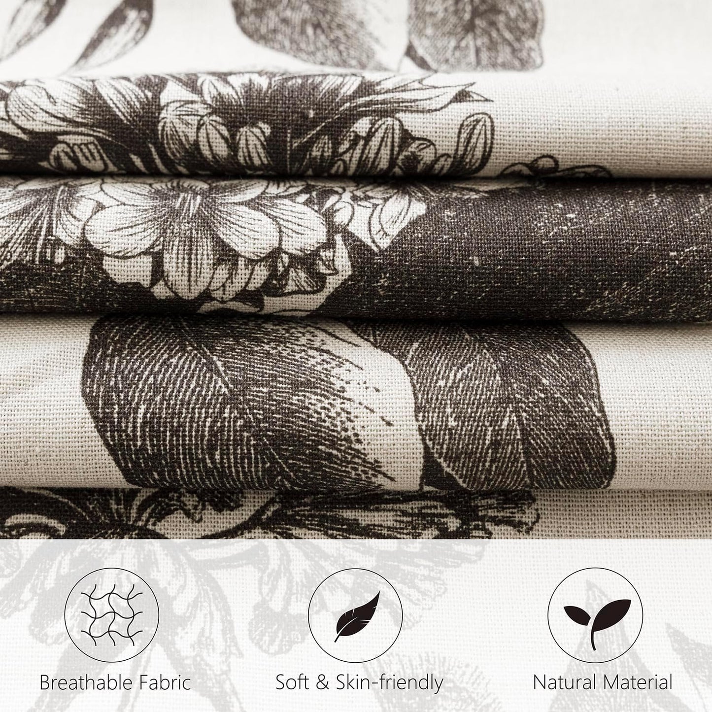 Foindtower Set of 2 Linen Floral Vintage Throw Pillow Covers Neutral Accent Print Decorative Cushion Covers Farmhouse Boho Home Decor for Sofa Chair Couch Bedroom Living Room Outdoor,22×22 Inch,Black