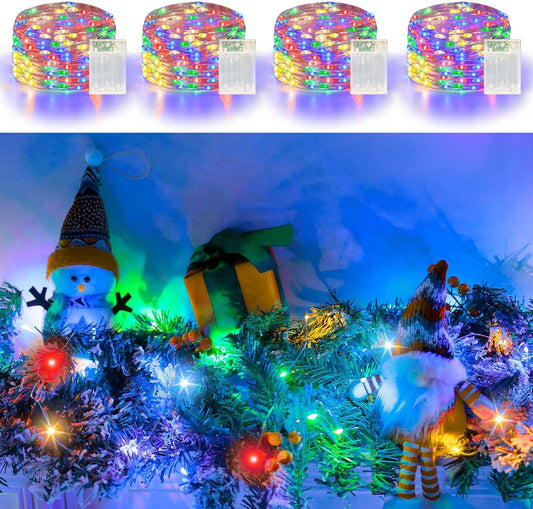 4 Pack 60LED Christmas Fairy Lights Battery Operated - 20FT Twinkle Lights with 2 Lighting Modes Indoor Outdoor, Waterproof Led Fairy String Lights for Bedroom, Classroom, Dorm, DIY Decor, Multicolor