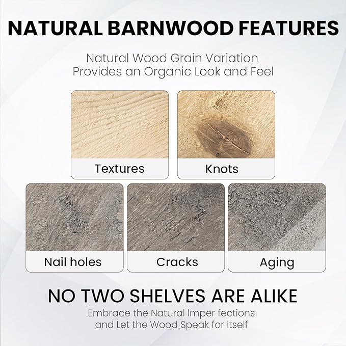 Fun Memories Floating Shelves for Wall Decor, 40"x8" Rustic Reclaimed Wood Shelves, Heavy-Duty Wall Mounted Shelves with Invisible Brackets, Set of 2for Living Room, Bedroom, Kitchen, Grey Finish