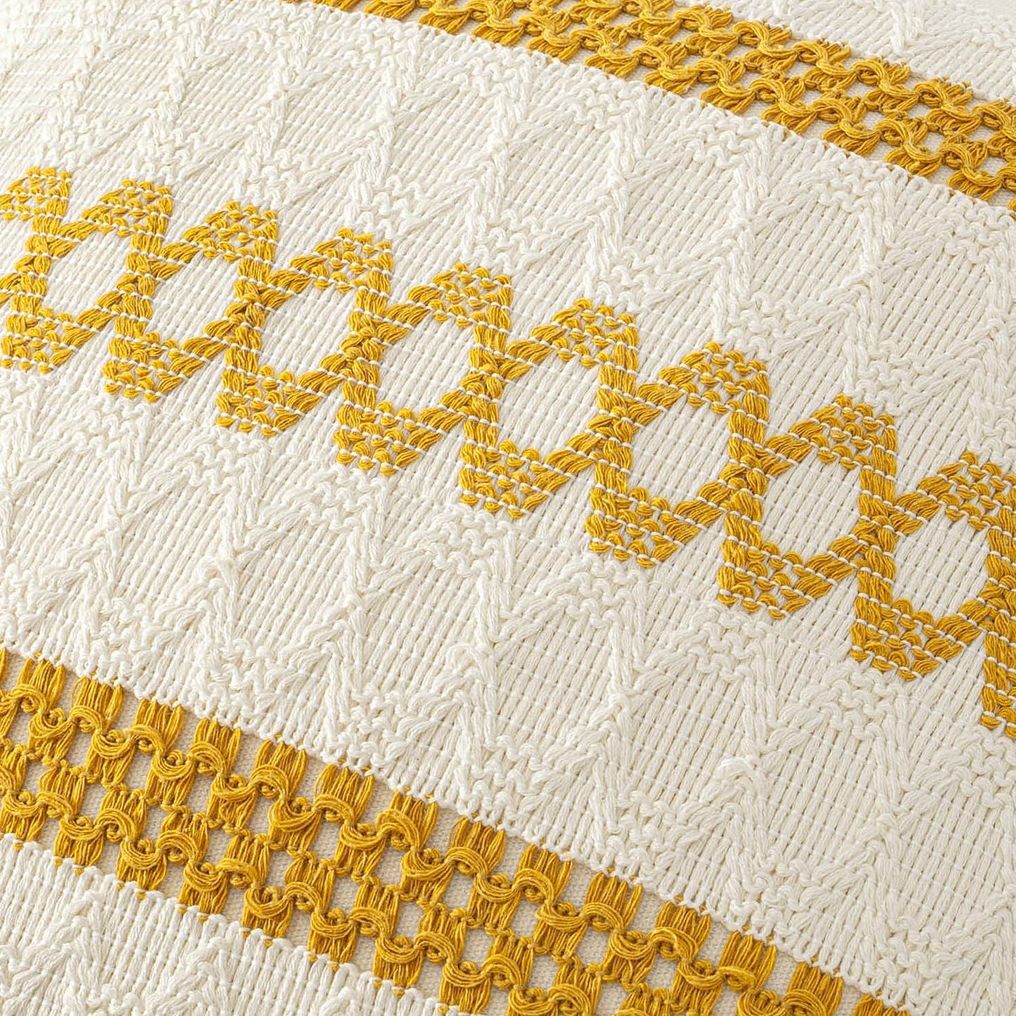 MIULEE Set of 2 Mustard Yellow Boho Decorative Pillow Covers 20x20 Inch Farmhouse Rustic Couch Throw Pillows Modern Spring Cotton Cushion Covers Retro Cute Macrame Woven Home Decor for Bed Sofa Chair