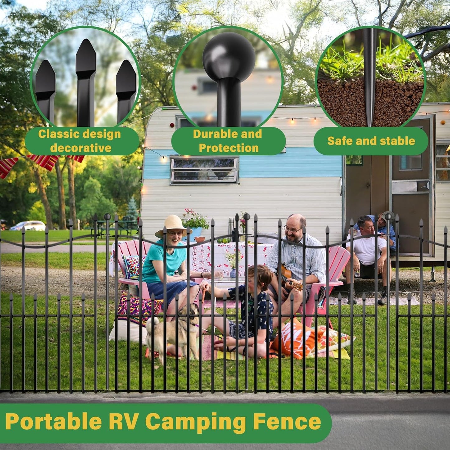 10 Panels No Dig Decorative Garden Fence, 32in(H)×22ft(L) Heavy-Duty Rustproof Metal Panels, Outdoor Dog Barrier for Yard & Patio, Landscape, Border| Portable Temporary Fencing