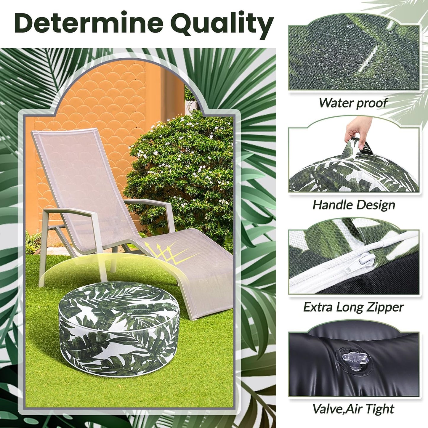 2 Pack Outdoor Inflatable Ottoman Waterproof Inflatable Pouf Foot Rest with Handle D21 x H9 Portable for Patio Camping Garden or Home