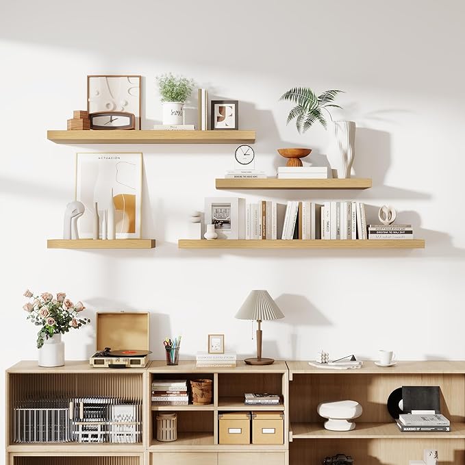 48 Inch Floating Shelves, 11.6 Inch Deep Floating Shelves for Wall, Floating Shelf with Invisible Brackets, Deep Shelves for Bathroom, Bedroom, Living Room, 1 Pack, Natural