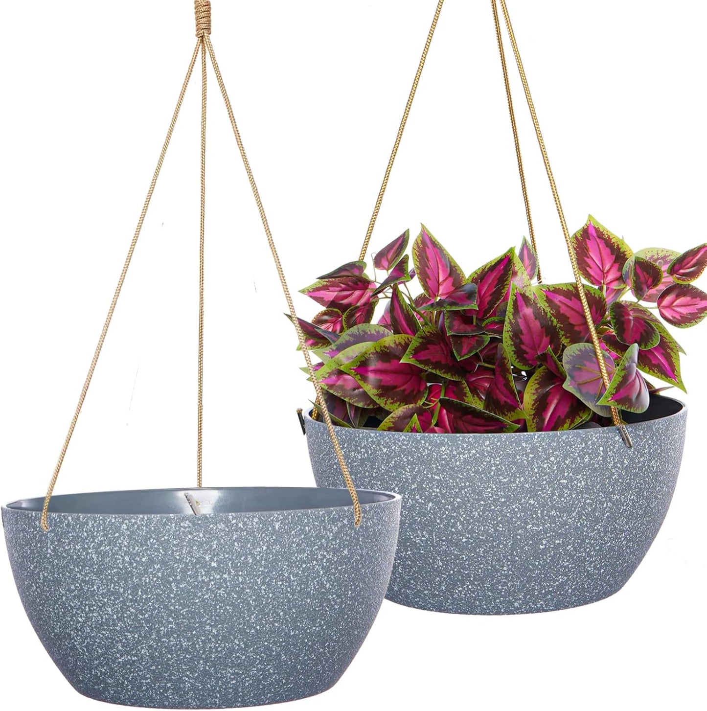 13 Inch 2 Pack Large Hanging Planters for Indoor Outdoor Plants, Plastic Hanging Basket Pots for House Plants Flowers, Grey