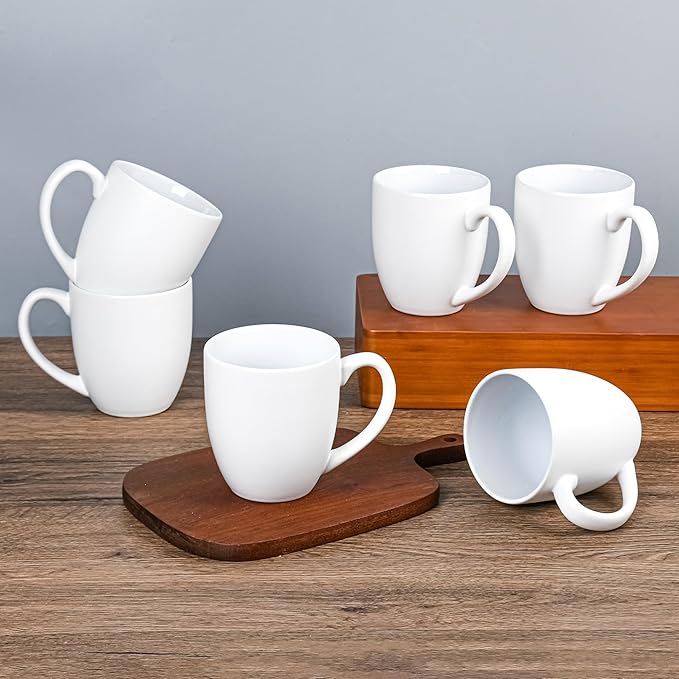 16oz Coffee Mugs Set of 6, Large Ceramic Modern Coffee Mugs With Handle For Tea,Latte,Cappuccino,Cocoa. Dishwasher.Microwave Safe (Matte White)