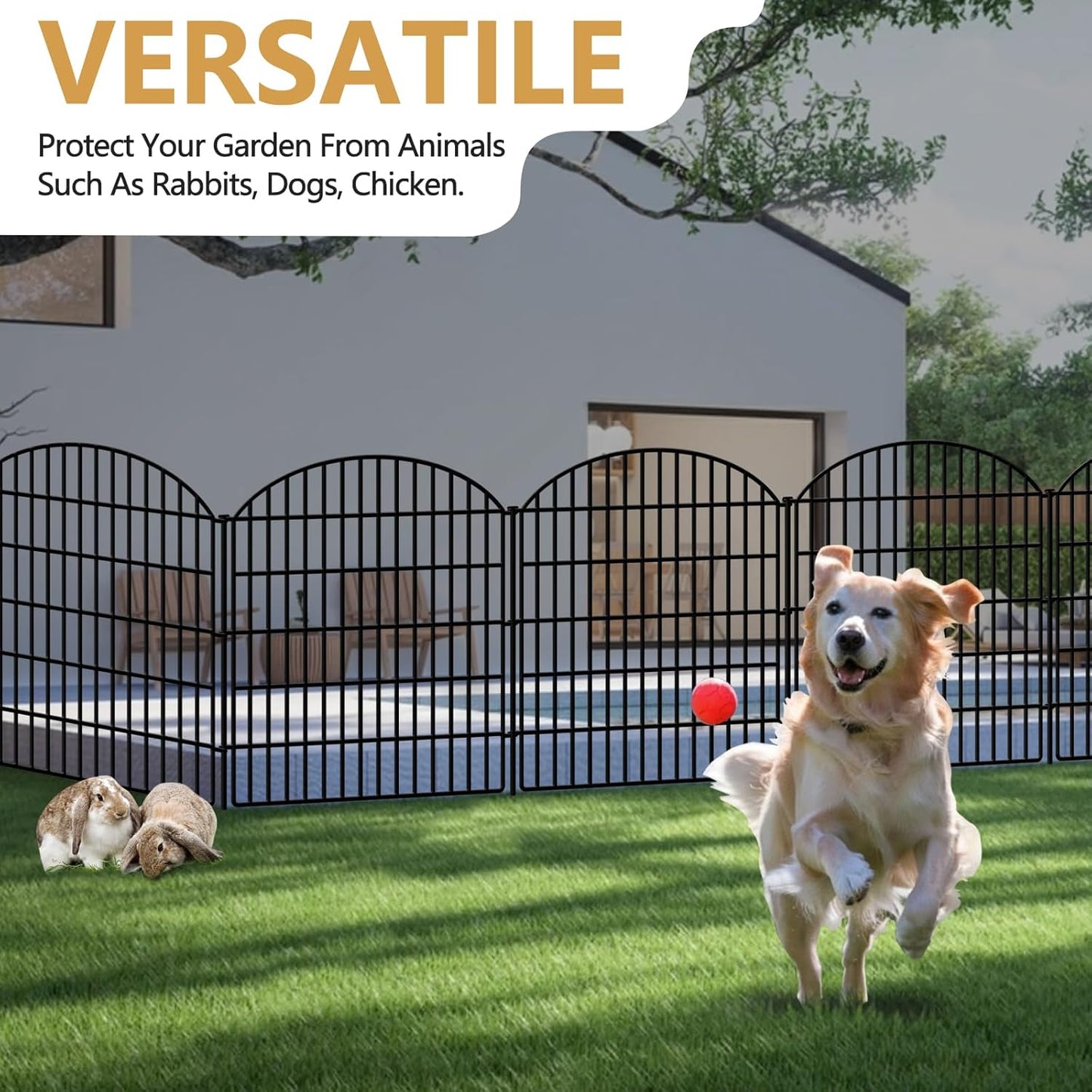 5 Panels Decorative Garden Fence 33in (H) x 11.15ft (L), Rustproof Metal No Dig Fencing Animal Barrier Border for Dog Rabbit, Flower Edging for Yard & Patio Outdoor Landscape