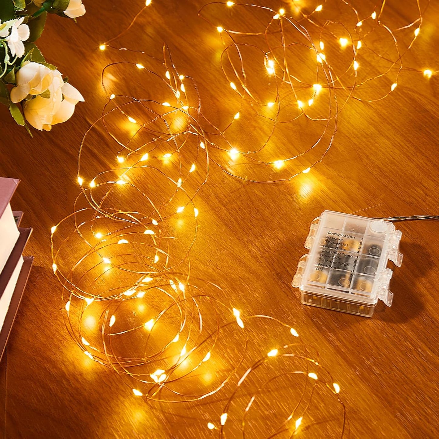 1 Pack 65.6 Ft. Battery Operated Outdoor String Lights with Remote & Timer, LED Warm White Fairy Lights, Waterproof Twinkle Lights for Bedroom, Dorm, Mason Jar, Wedding, Party, Christmas