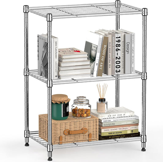 450 lbs Wire Storage Shelving 3-Tier Utility Shelving Unit Steel Organizer Wire Rack for Home,Kitchen,Office,Chrome(11.8" D x 17.7" W x 26.4" H)