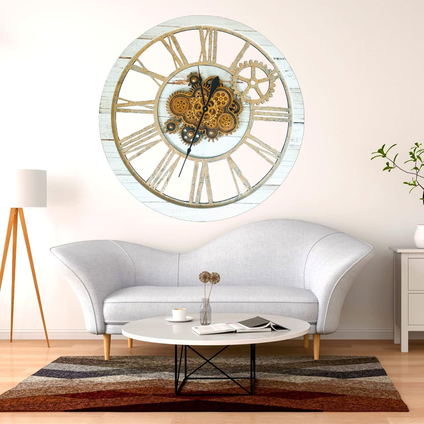The Gears Clock 36'' Inch Real Moving Gear Wall Clock Vintage Industrial Oversized Rustic Farmhouse (Desert Beige)