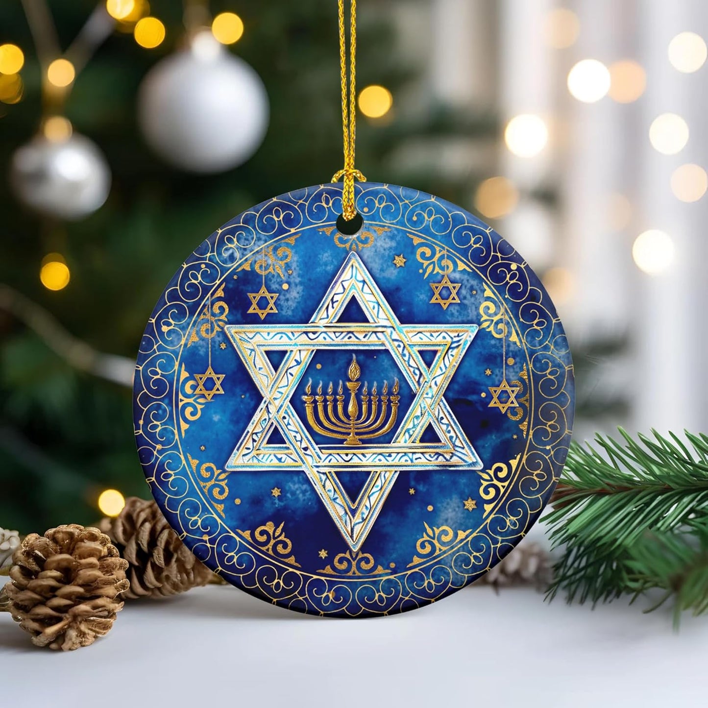 FLAGWIX Hanukkah Gifts for Men Women - Ceramic Christmas Ornaments 2025 for Tree Decorations - Hanukkah Decorations for Home, Spiritual Christmas Tree Ornaments, Jewish Gifts for Mom Sister Friends