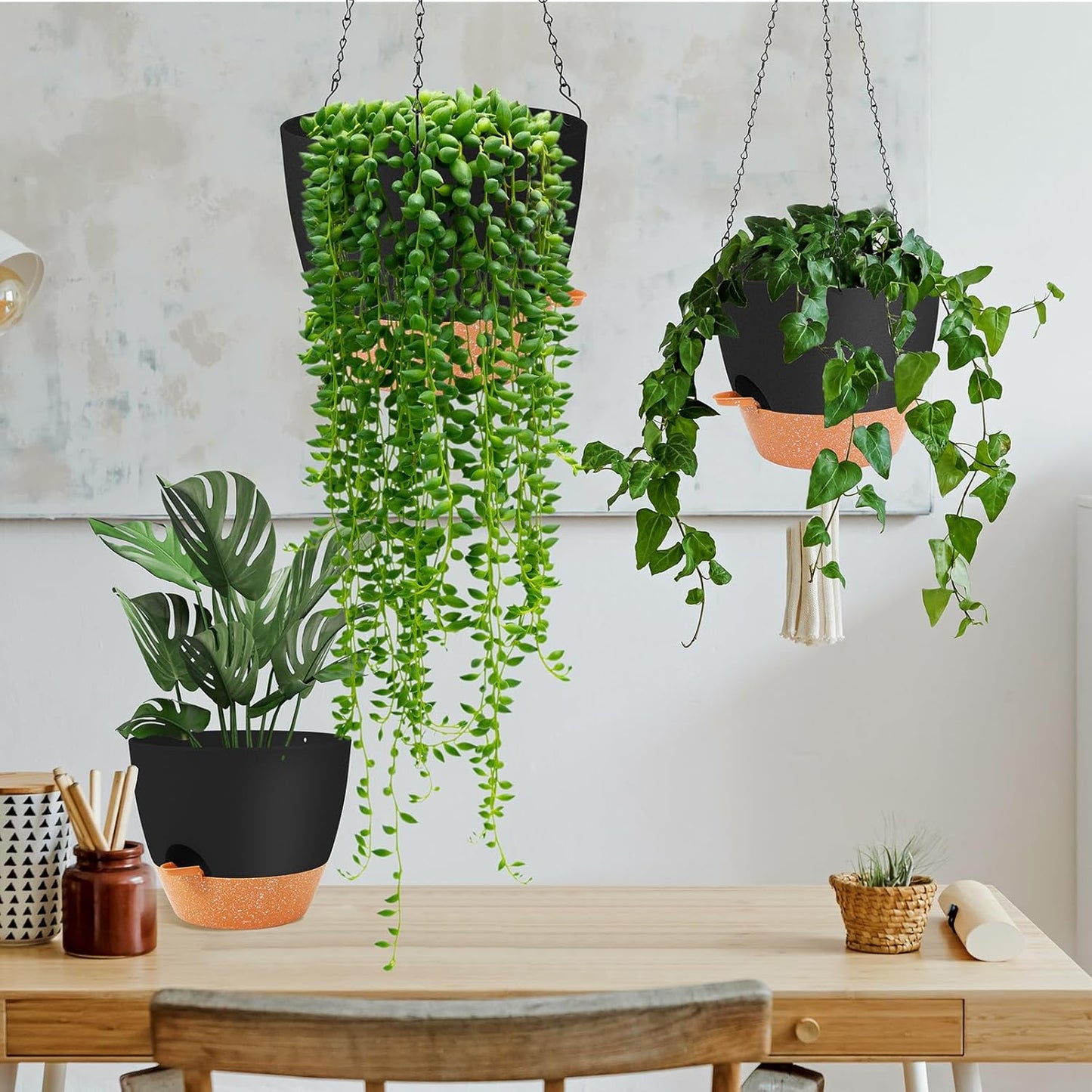 GARDIFE Hanging Planter, 10 inch Hanging planters for Indoor. Outdoor Plants, Self Watering Plant Pot, 2 Pack Large self Watering Hanging Planter, Black