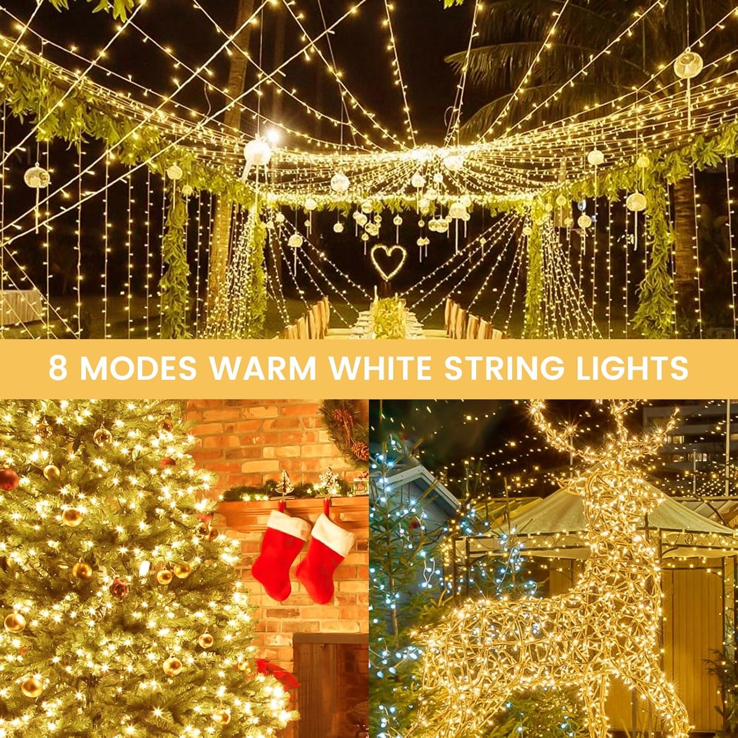 2 Pack String Lights Battery Operated with Timer, 33FT 100 LED Waterproof Battery Twinkle Lights, 8 Modes Fairy Light for Indoor & Outdoor Party Bedroom Garland Tree Christmas Decorations (Warm White)