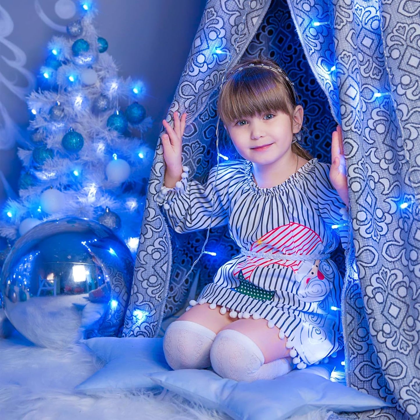 120 LED Blue Christmas Lights Outdoor, 40ft Clear Wire Blue String Lights 8 Modes, Plug in Waterproof Fairy String Light for Indoor Christmas Tree Bedroom Decorations