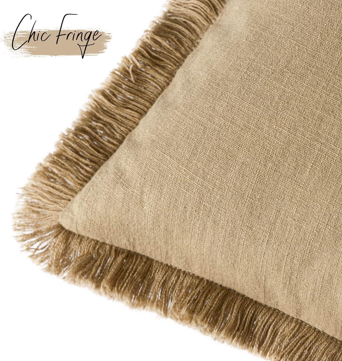 Foindtower Set of 2 Decorative Linen Fringe Throw Pillow Covers Farmhouse Cushion Cover with Tassels Lumbar Accent Pillowcase for Bed Couch Living Room Home Bedroom Decor,12×24 Inch,Light Khaki Taupe