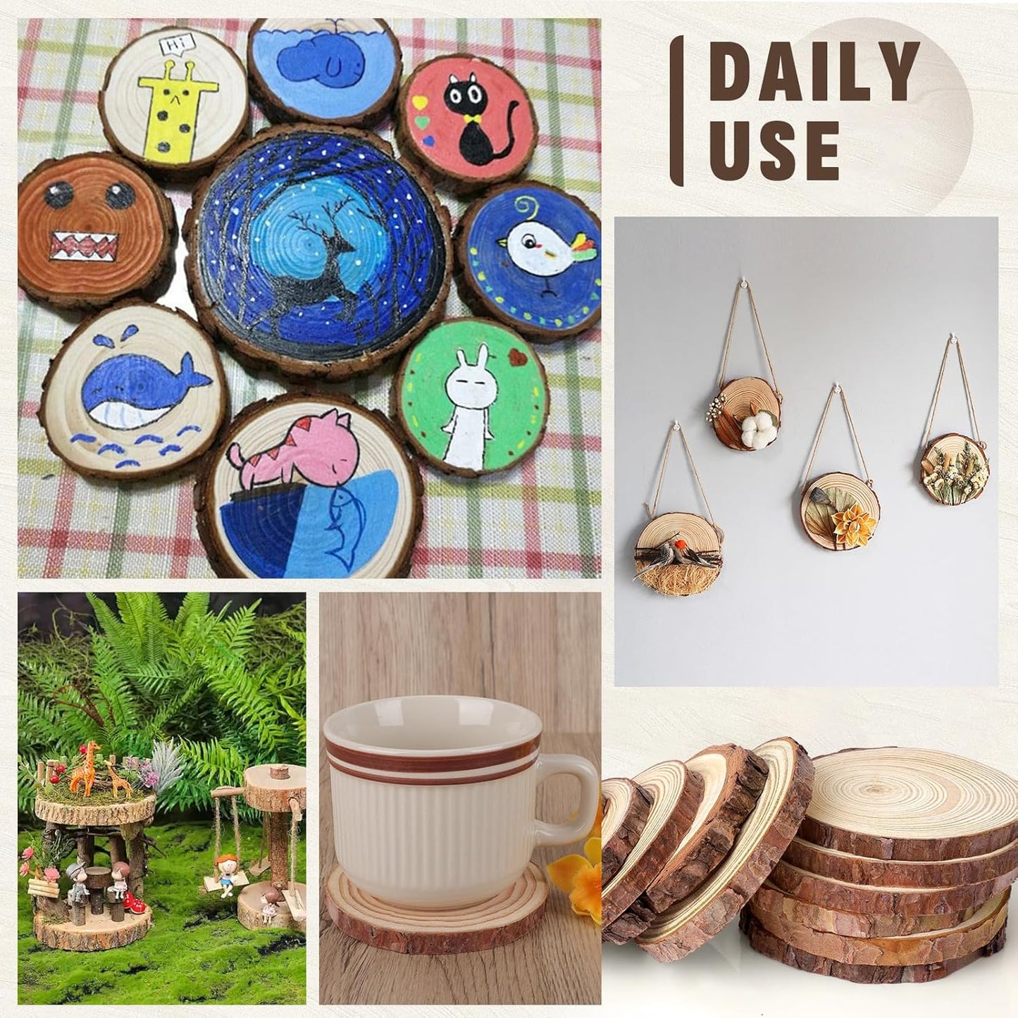 FUMILE Unfinished Natural Wood Slices 4-4.5 Inch, 20 PCS Round Wooden Discs with Tree Bark, Wood Rounds for Crafts Christmas Ornaments, Wood Circles for Rustic Wedding Decoration