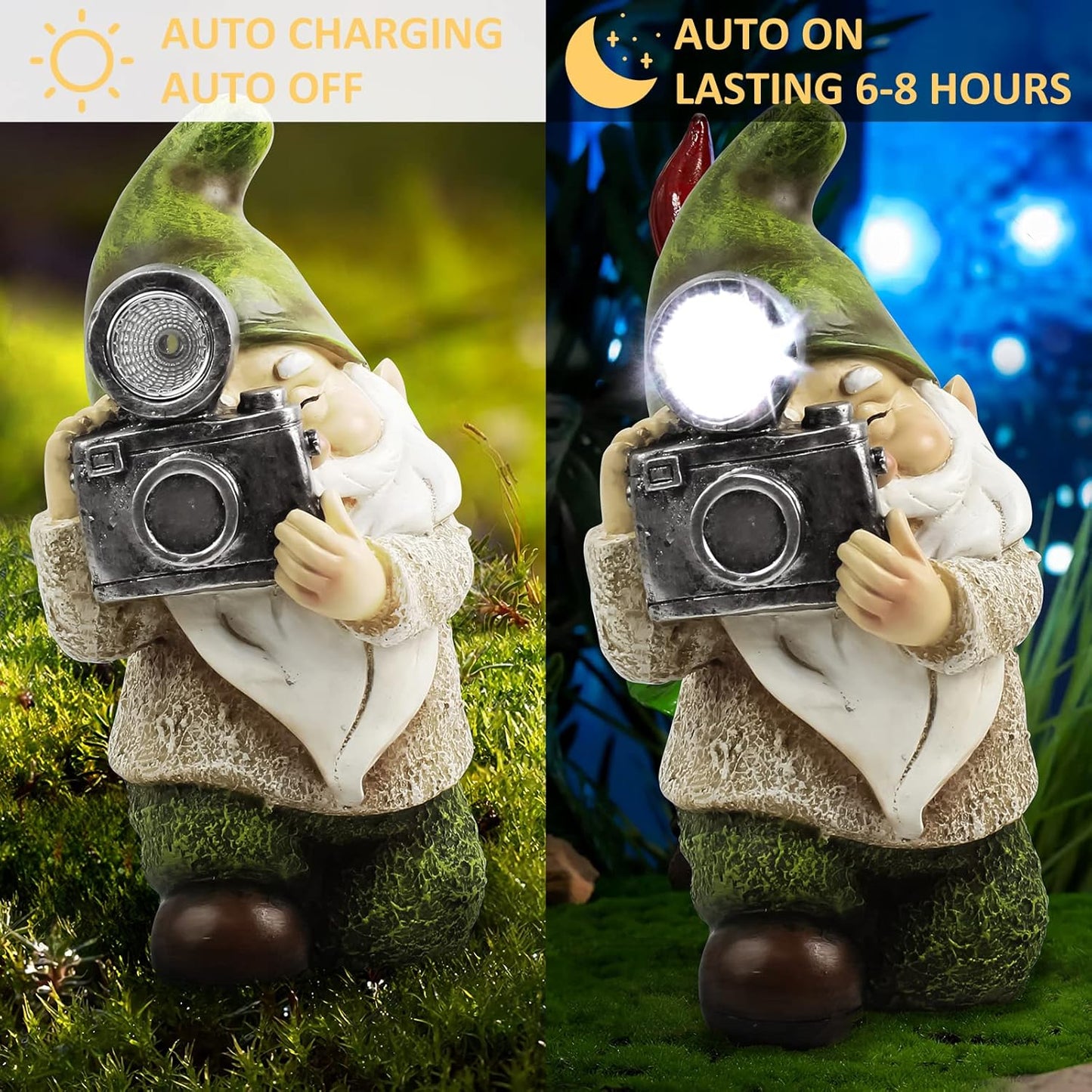 Garden Gnome-Solar Statue Outdoor-Gnomes Decorations for Yard - Photography Pose Gnome for Yard Patio Lawn Garden Gifts