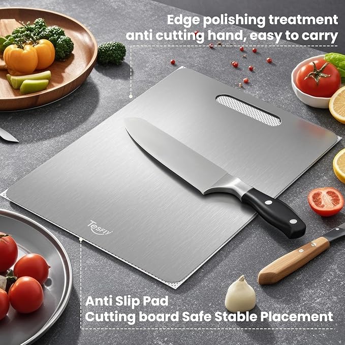 2 Pack Titanium Cutting Board - 100% Pure Titanium Cutting Boards For Kitche,Easy to clean, Double-sided food-grade Cutting Board For Meats, Fruits And Vegetables (18 * 12)