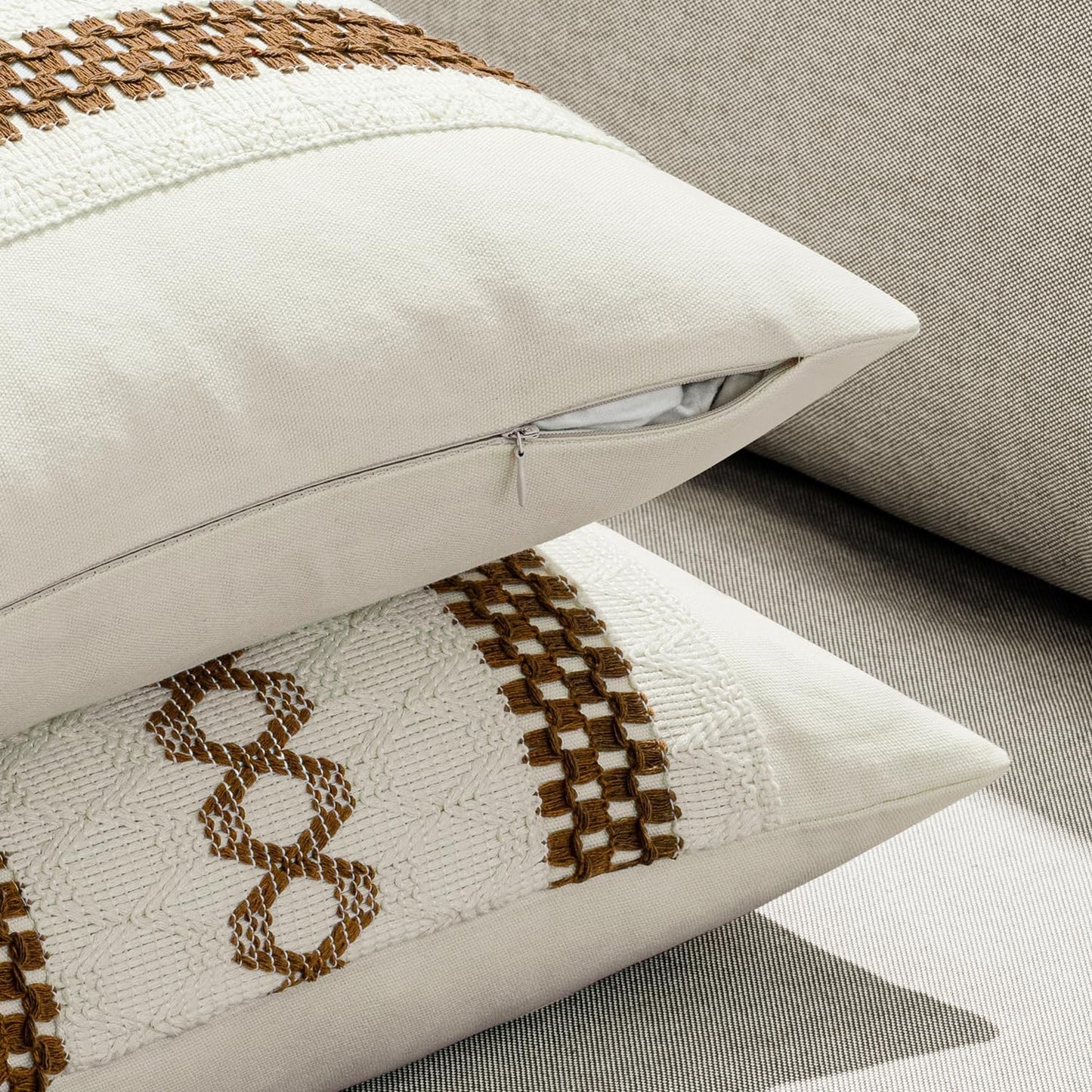 MIULEE Set of 2 Coco Brown Boho Decorative Pillow Covers 20x20 Inch Farmhouse Rustic Couch Throw Pillows Modern Spring Cotton Cushion Covers Retro Cute Macrame Woven Home Decor for Bed Sofa Chair