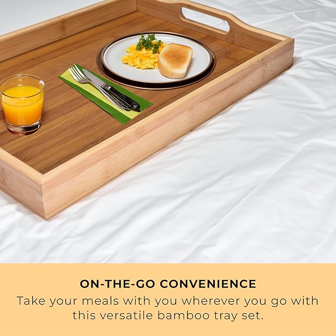 Prosumers Choice Wooden Tray - Light Brown Serving Trays with Handles - Nesting Design for Space Saving - Wooden Serving Tray for Food, Drinks, Snacks - Set of 3