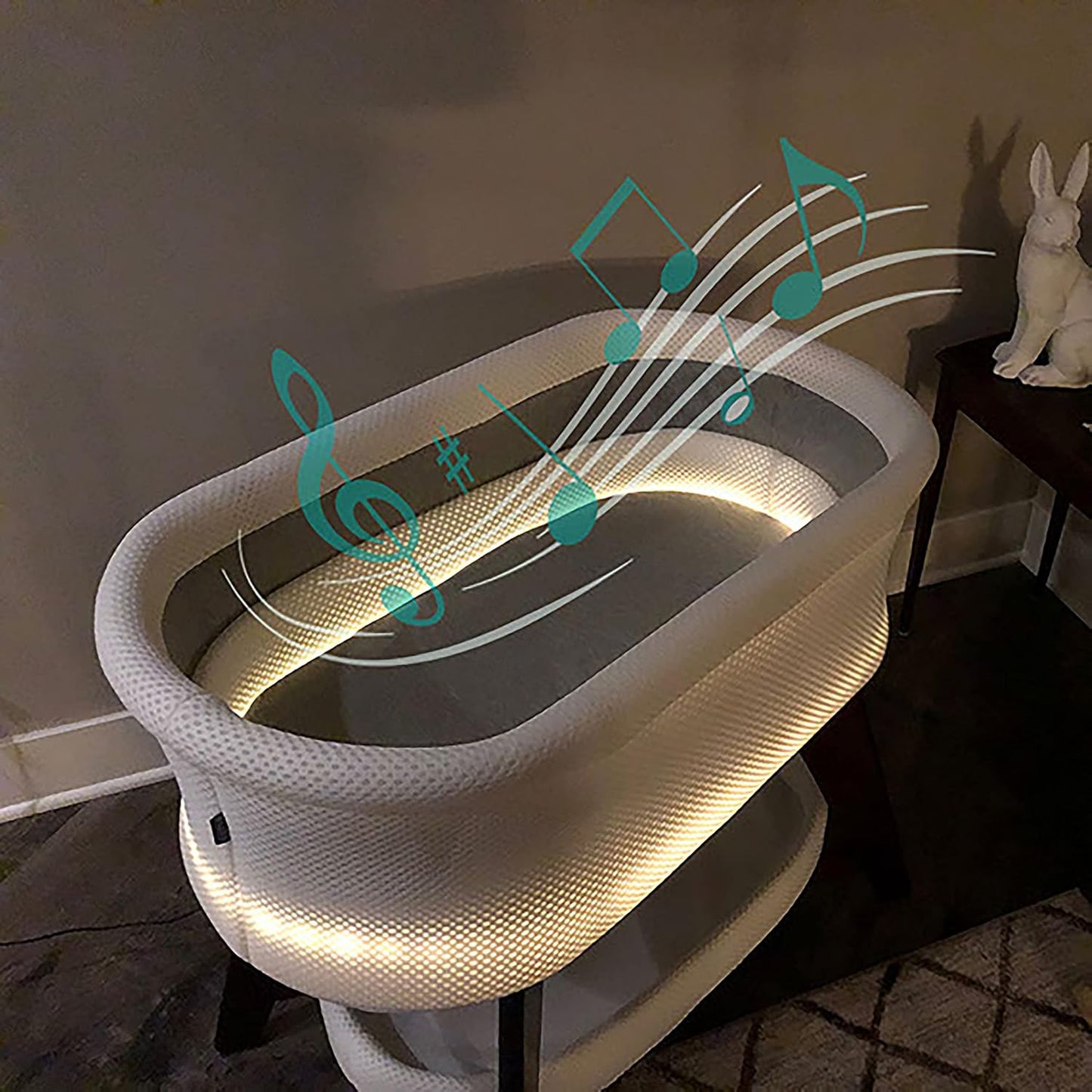 Evi Smart Baby Bassinet Beside Sleeper with Auto-Glide, Ambient Nightlight & Sensory Sounds, Compatible with Alexa and Google Home, Includes 2 Sheets (Soft White W/Natural Legs)