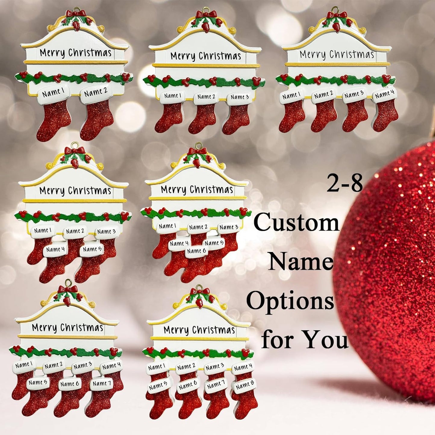 2025 Personalized Christmas Ornaments Family of 2/3/4/5/6/7/8,Custom Christmas Stoking Ornaments Deorations with Names,Customized Xmas Ornament Tree Deorations,Personalized Xmas Ornament Gifts