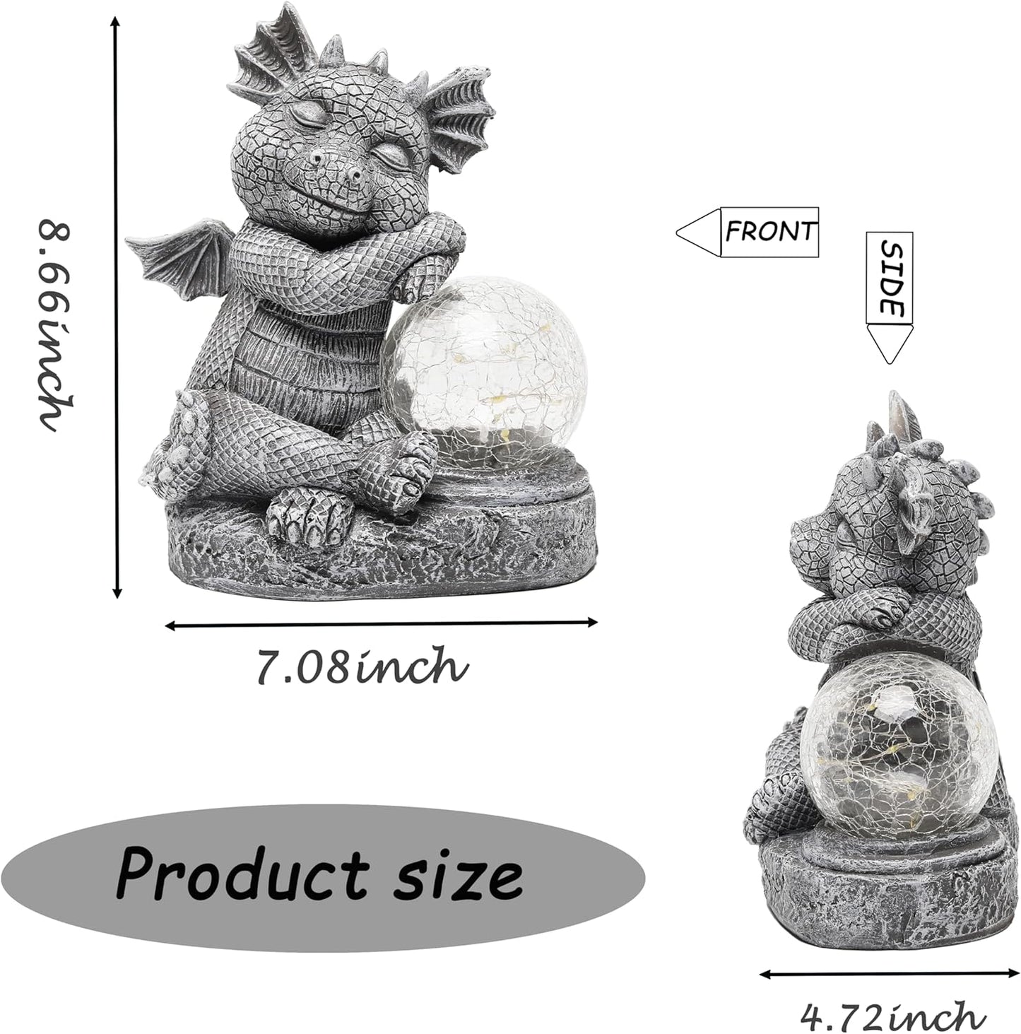 Garden Dragon Figurine Solar Powered Outdoor Cute Dragon with Hold Glowing Glass Ball Resin Sculpture for Porch Patio Lawn Farm Yard Home Decoration Gift for Women Housewarming