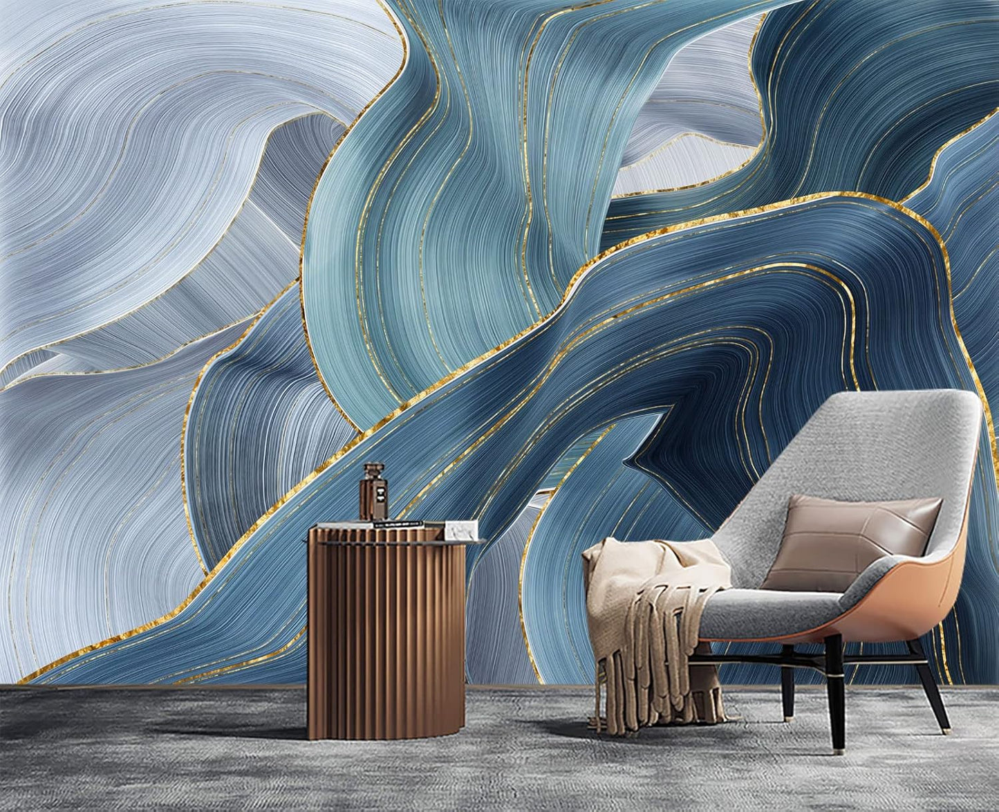 Gilding Marble Blue Wall Mural Wallpaper for Bedroom 103" x 69"
