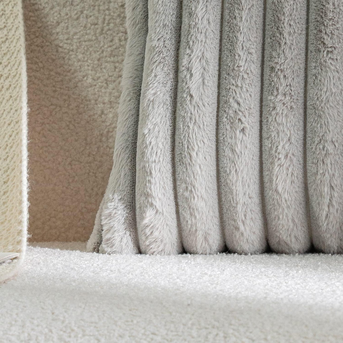 DEELAND Pack of 2,Double-Sided Faux Fur Plush Decorative Throw Pillow Covers Fuzzy Striped Soft Pillowcase Cushion Covers for Sofa Couch Bedroom Lightgrey 20x20 inch