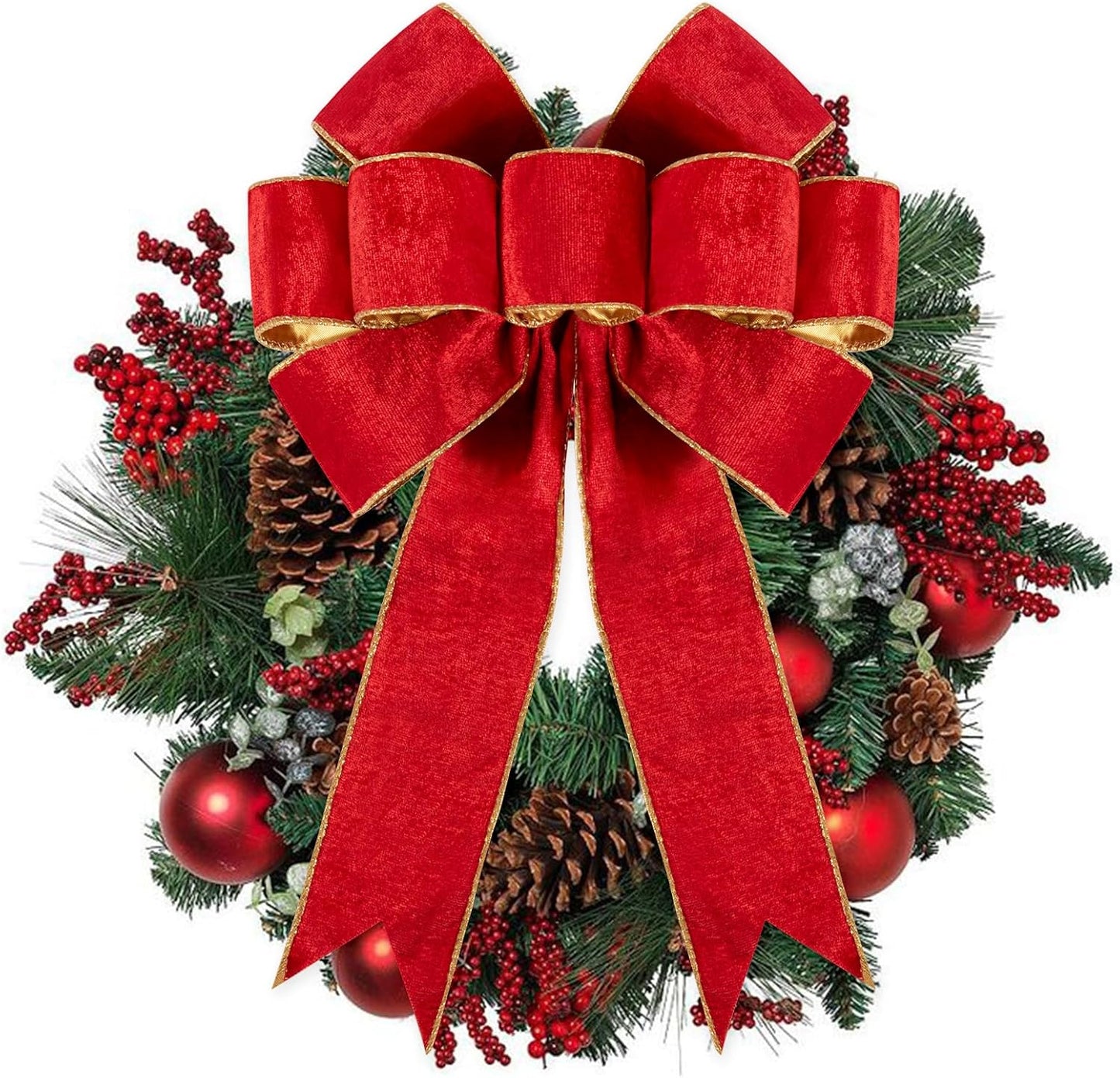 2pcs Large Christmas Bows Velvet Red Bows Holiday Red Christmas Bows Decorations for Wreath Velvet Bows Decor for Christmas Tree Topper, Front Door, Outdoor(24 * 16 inch)