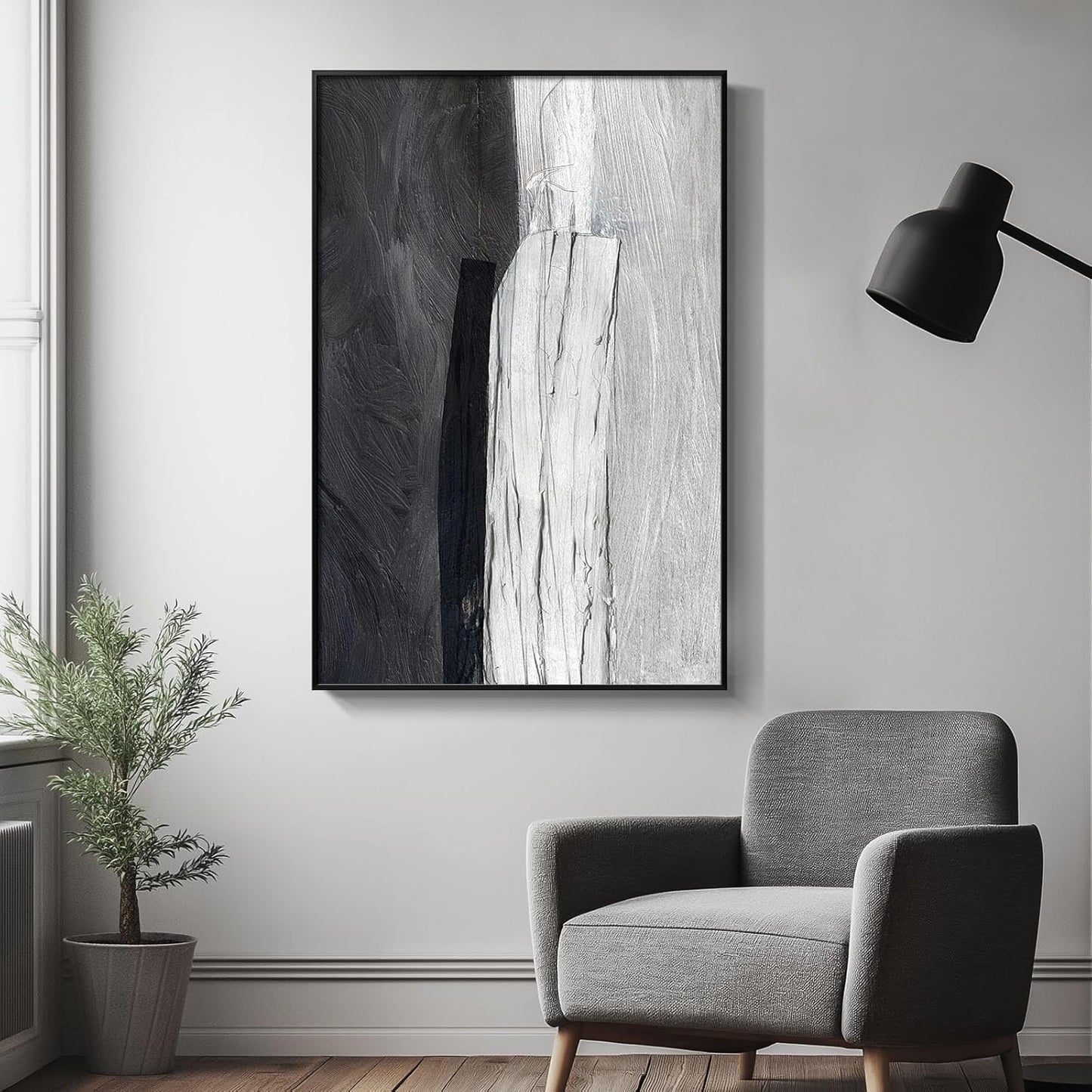 Framed Black and White Abstract Canvas Wall Art, Modern Art Prints Paintings Artwork for Walls, Minimalist Abstract Pictures for Living Room Dining Room Bedroom Office Bathroom Wall Decor 24x36 In