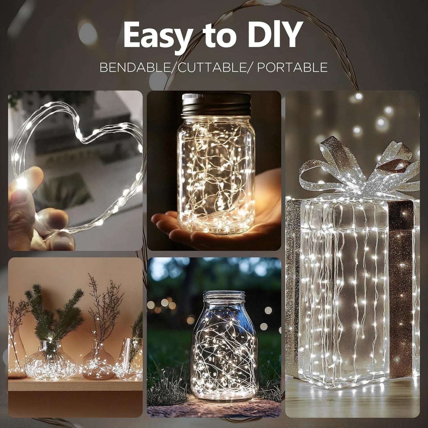 Fairy Lights Battery Operated String Lights 16.4ft 50LED Flashing and Constant Light Waterproof Silver Wire for Christmas DIY Party Bedroom Wedding (White, 8 Pack)