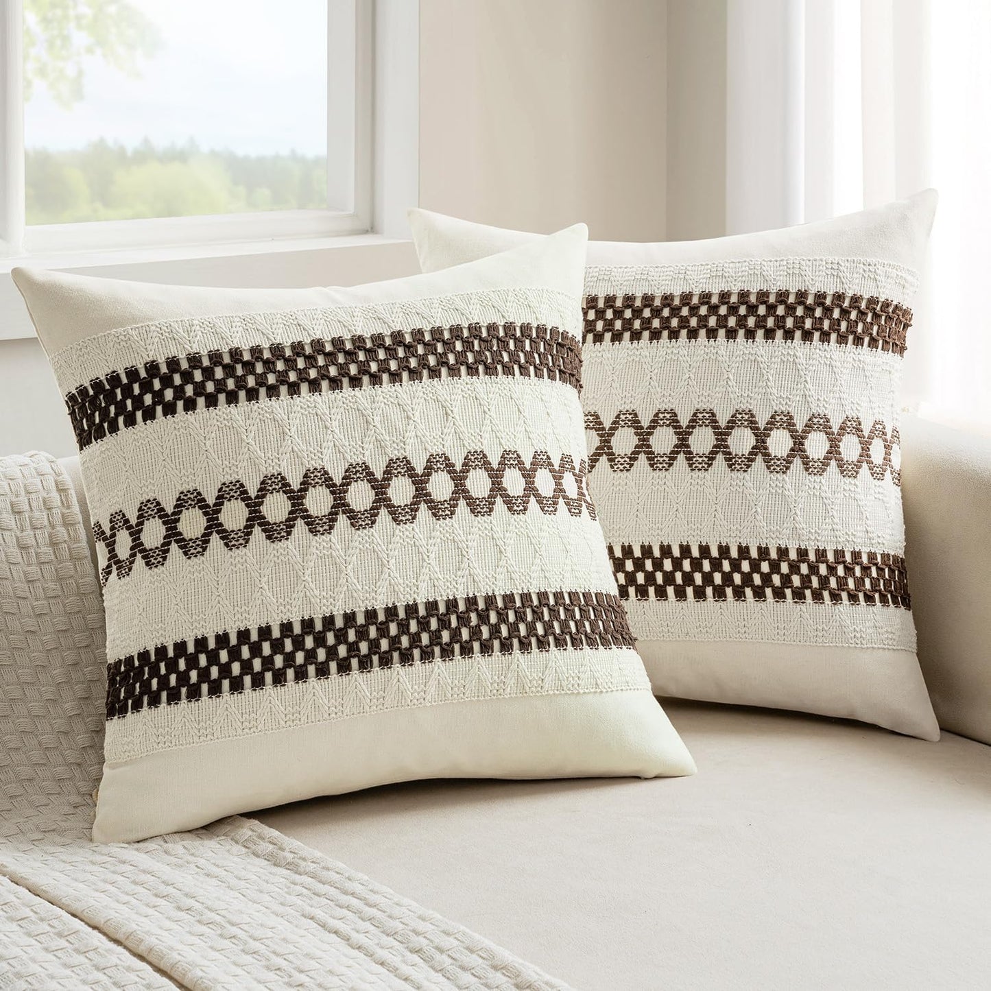 MIULEE Set of 2 Dark Brown Boho Decorative Pillow Covers 18x18 Inch Farmhouse Rustic Couch Throw Pillows Modern Spring Cotton Cushion Covers Retro Cute Macrame Woven Home Decor for Bed Sofa Chair