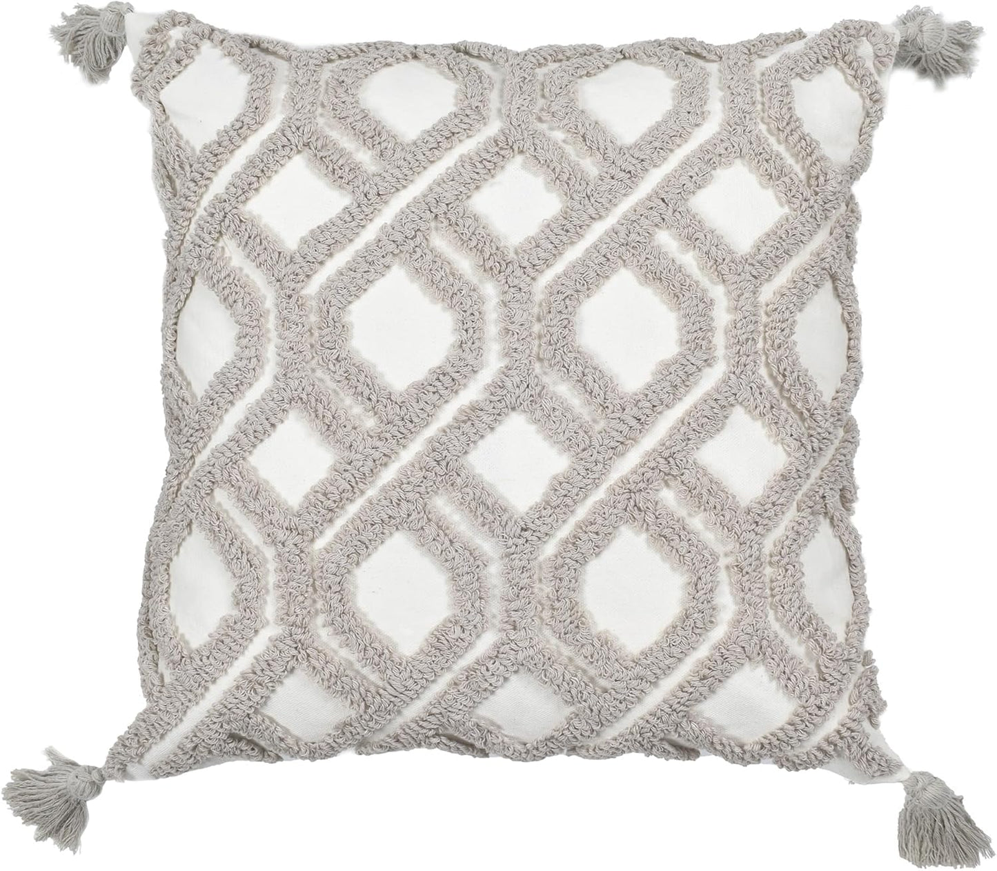 Boho Pillow Covers 18X18 Inch Boho Tufted Throw Pillow Covers Decorative Tassels Cushion Cover Farmhouse Pillow Case for Couch Sofa Bed Living Room Bedroom, Taupe