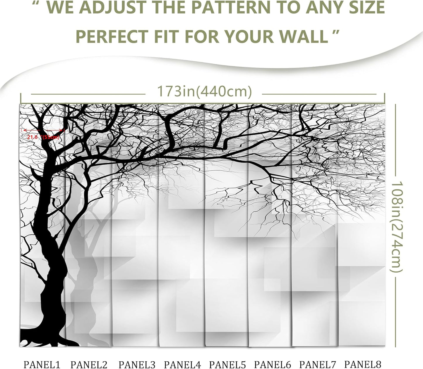 Grey Trees Wallpaper 3D Geometry TV Sofa Background Wall Mural for Bedroom Living Room (Not Peel n' Stick)