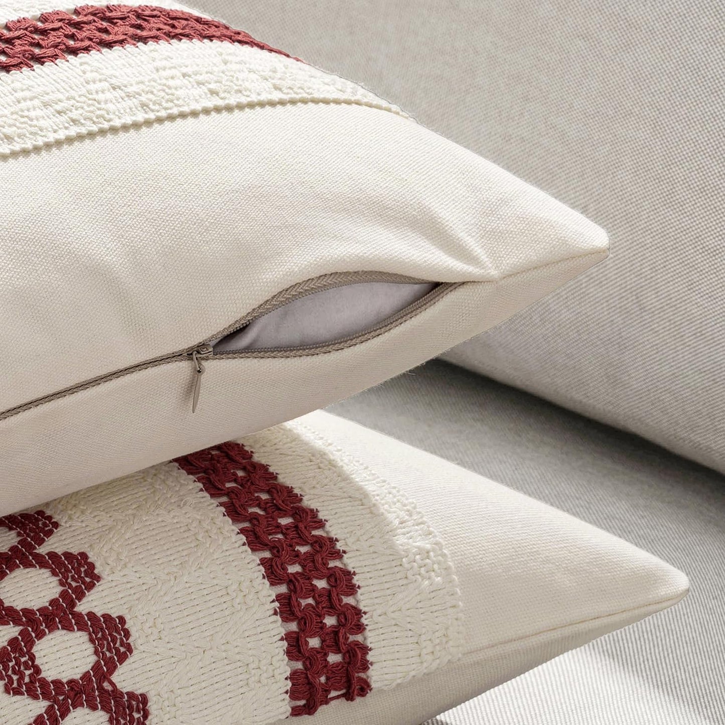 MIULEE Set of 2 Christmas Burgundy Boho Decorative Lumbar Pillow Covers 12x20 Inch Farmhouse Rustic Couch Throw Pillows Modern Cotton Cushion Covers Retro Macrame Woven Home Decor for Bed Sofa Chair