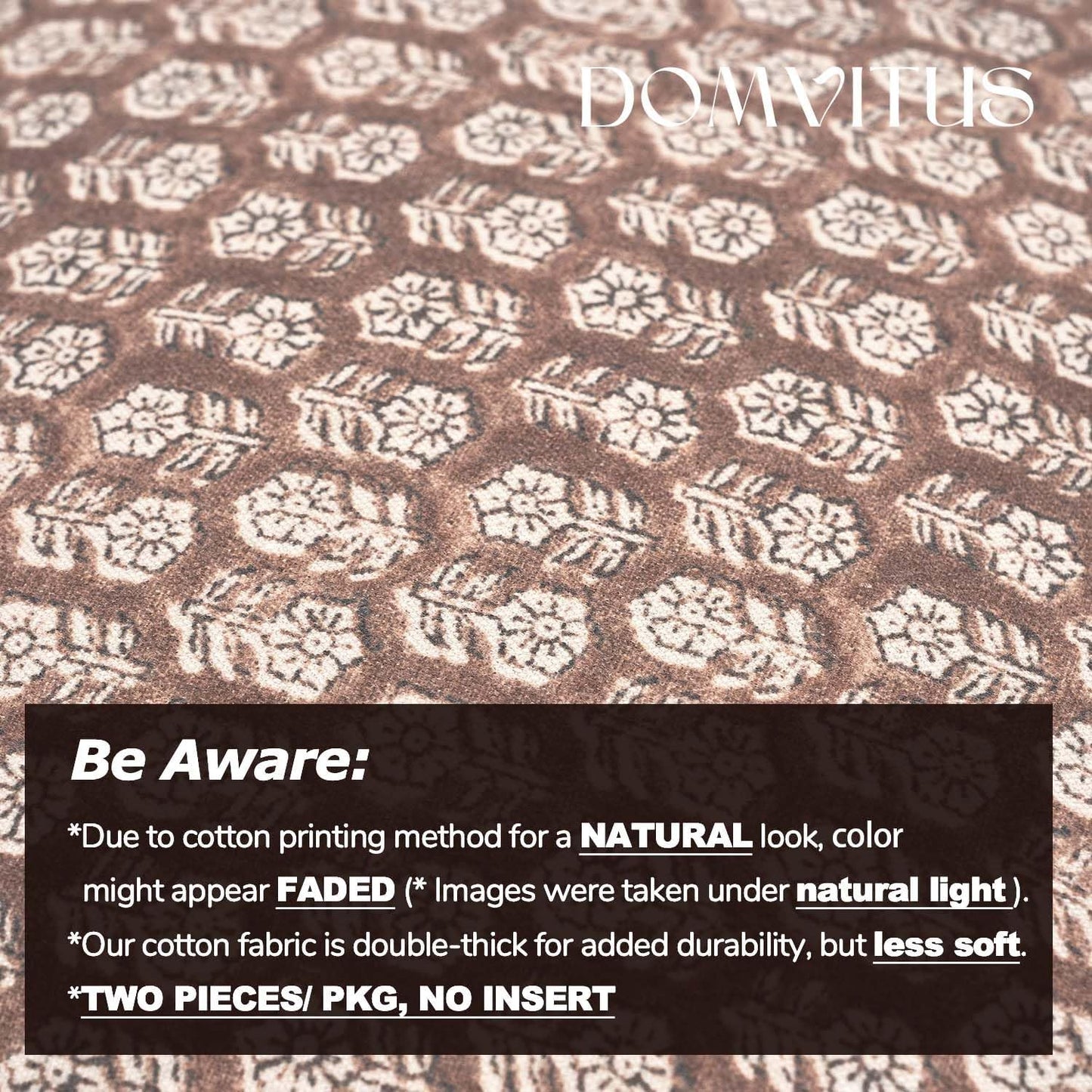 DOMVITUS Floral Pillow Covers Set of 2, 24x24 Pillow Covers, Floral Print Neutral Accent Decorative Pillow Covers for Living Room, Bed, Cognac Brown