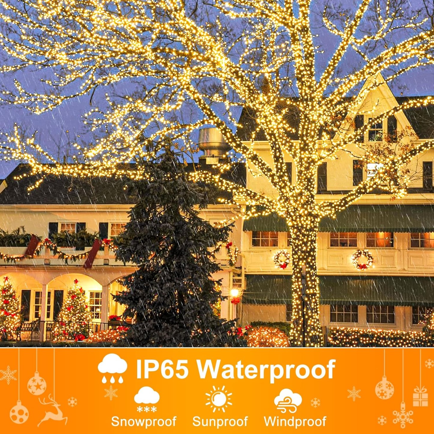 2 Pack Christmas Lights Outdoor, Total 200FT 600LED Christmas Tree Lights with 8 Modes Waterproof, Warm White String Twinkle Lights Green Wire for Indoor Patio Garden Xmas Holiday Decorations