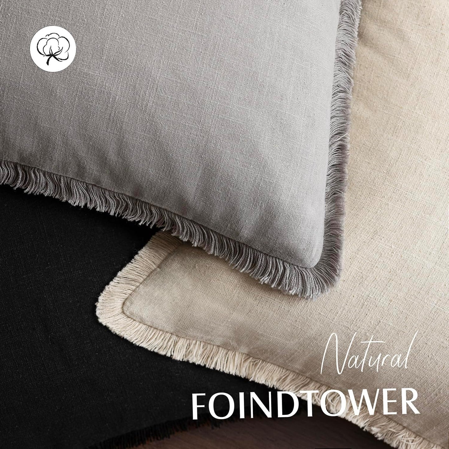 Foindtower Set of 2 Decorative Linen Fringe Throw Pillow Covers Cozy Farmhouse Cushion Cover with Tassels Accent Pillowcase for Couch Chair Sofa Bed Living Room Home Decor,24×24 Inch,Light Rustic Gray