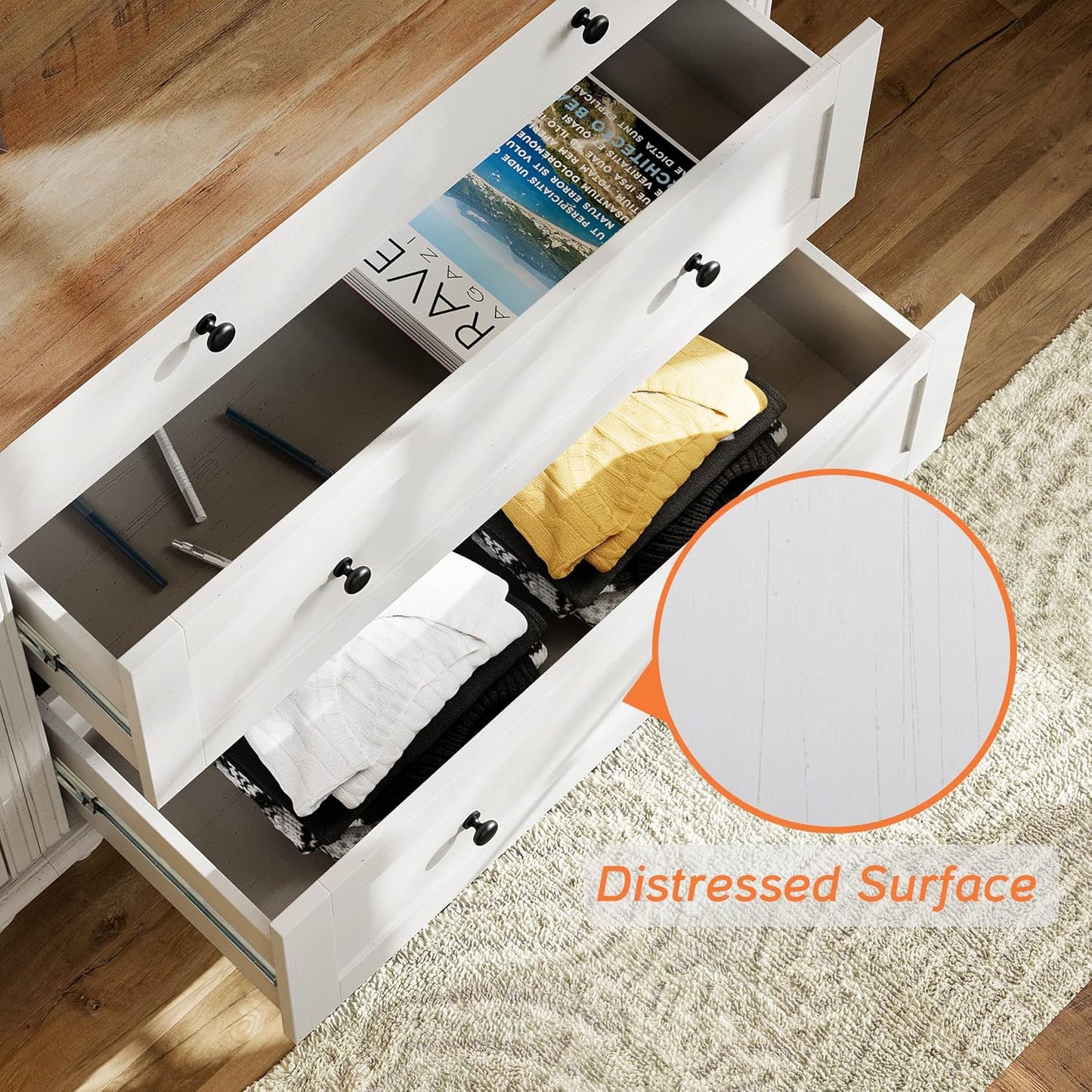 WAMPAT 9 Drawer Dressers for Bedroom, White Kids Dresser with 9 Wide Chest of Drawers, Mid Century Wooden Closet Storage Organizer, Large Wood Baby Dressers for Living Room, Nursery, Hallway